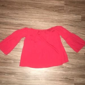 Off the shoulder flared arm red shirt